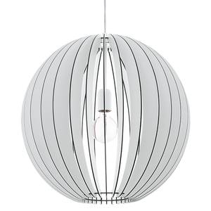 Suspension Cossano Érable massif / Acier - 1 ampoule - Blanc - Abat-jour diamètre : 50 cm