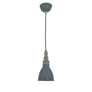 Suspension Delhi Acier / Manguier massif - 1 ampoule - Bleu Gris