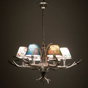 Hanglamp HL Antler Flowers metaal/stof 6 lichtbronnen