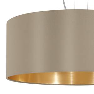 Pendelleuchte Maserlo II Webstoff / Stahl - 3-flammig - Taupe / Gold