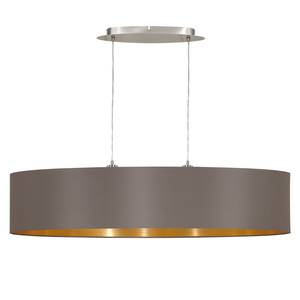 Hanglamp Maserlo III geweven stof/staal - 2 lichtbronnen - Taupe/Goudkleurig - Breedte: 100 cm