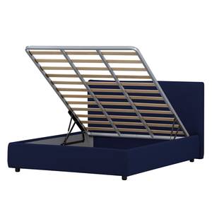 Gestoffeerd bed Alessio (incl. opbergruimte- - Stof Valona: Donkerblauw - 90 x 200cm - 1 opbergruimte