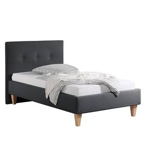 Lit capitonné Alnarp Tissu structuré Anthracite - 100 x 200cm - Sans sommier & matelas