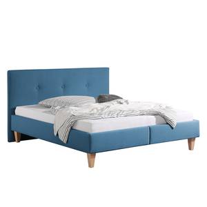 Lit capitonné Alnarp Tissu structuré Bleu jean - 200 x 200cm - Sans sommier & matelas