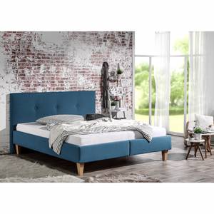 Lit capitonné Alnarp Tissu structuré Bleu jean - 200 x 200cm - Sans sommier & matelas