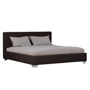 Gestoffeerd bed Aralia I echt leer - Leer Arik: Espressokleurig - 140 x 200cm - Geen opbergruimte - Cilinder