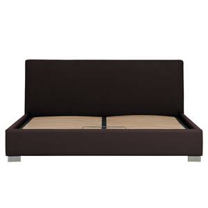 Gestoffeerd bed Aralia I echt leer - Leer Arik: Espressokleurig - 140 x 200cm - Geen opbergruimte - Cilinder