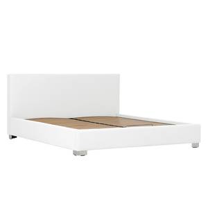 Gestoffeerd bed Aralia I echt leer - Leer Arik: Wit - 140 x 200cm - 1 opbergruimte - Cilinder