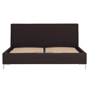 Gestoffeerd bed Aralia I echt leer - Leer Arik: Espressokleurig - 160 x 200cm - 1 opbergruimte - T-vorm