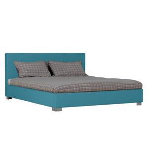 Gestoffeerd bed Aralia I geweven stof - Stof Naya: Turquoise - 140 x 200cm - Geen opbergruimte - Cilinder