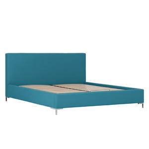 Gestoffeerd bed Aralia I geweven stof - Stof Naya: Turquoise - 140 x 200cm - Geen opbergruimte - T-vorm