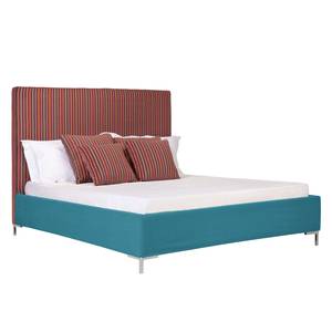 Gestoffeerd bed Aralia II geweven stof - Stof Naya: Turquoise - 160 x 200cm - 1 opbergruimte - T-vorm