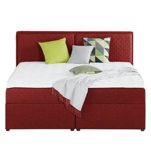 Gestoffeerd bed Asmara geweven stof - grijs - Bordeauxrood - 140 x 200cm - Met hoofdeinde