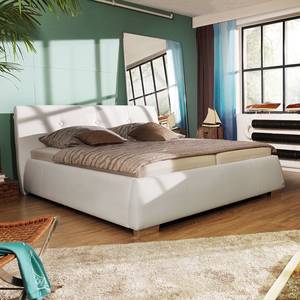 Gestoffeerd bed Classic Button kunstleer - Kunstleer NTLO: 1 snow - 140 x 200cm - H2 zacht