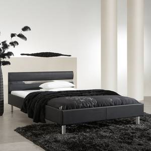 Gestoffeerd bed Easy zwart kunstleer - 140x200cm