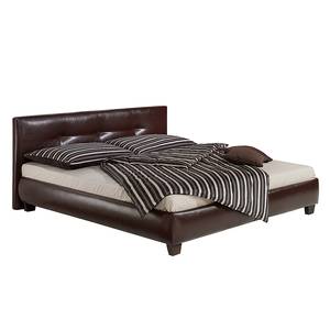 Lit rembourré Kairo Cuir synthétique - Marron - 180 x 200cm - Avec sommier à lattes & matelas - Matelas de mousse froide