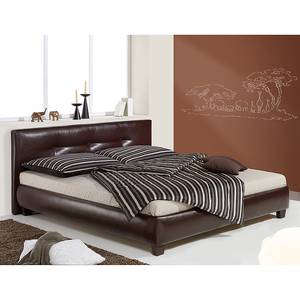 Lit rembourré Kairo Cuir synthétique - Marron - 100 x 200cm - Avec sommier à lattes & matelas - Matelas de mousse froide