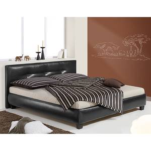 Lit rembourré Kairo Cuir synthétique - Noir - 180 x 200cm - Avec sommier à lattes & matelas - Matelas de mousse froide