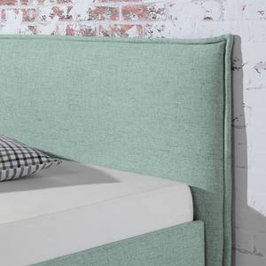 Lit capitonné Kolbäck Tissu structuré Gris menthe - 100 x 200cm - Sans sommier & matelas