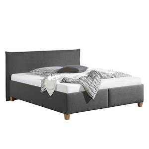 Lit capitonné Kolbäck Tissu structuré Anthracite - 200 x 200cm - Avec sommier à lattes