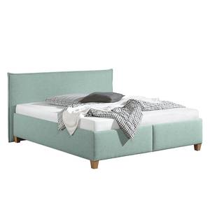 Lit capitonné Kolbäck Tissu structuré Gris menthe - 160 x 200cm - Sans sommier & matelas