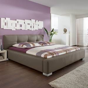 Lit capitonné Luca Taupe - 140 x 200cm - Avec sommier à lattes & matelas - Matelas de mousse froide