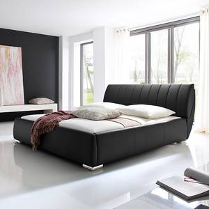 Lit rembourré Luna Cuir synthétique - Noir - 180 x 200cm - Matelas boxspring