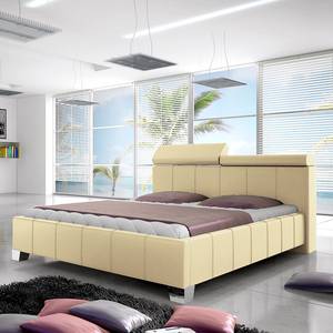 Lit capitonné Madeira Imitation cuir - Beige - 140 x 200cm - Sans sommier & matelas - Pas de tiroir de lit