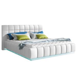 Letto imbottito Alaska I Incl. illuminazione - Similpelle - Bianco - Con contenitore - 1 contenitore