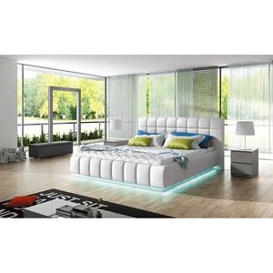 Letto imbottito Alaska I Incl. illuminazione - Similpelle - Bianco - Con contenitore - 1 contenitore