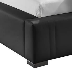 Lit rembourré Masetto Cuir synthétique - Noir - 140 x 200cm - Sans sommier & matelas - Sans matelas