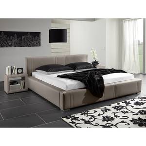 Lit rembourré Masetto Cuir synthétique - Taupe - 140 x 200cm - Sans sommier & matelas - Sans matelas