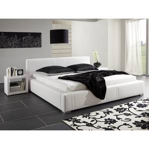 Lit rembourré Masetto Cuir synthétique - Blanc - 140 x 200cm - Sans sommier & matelas - Sans matelas