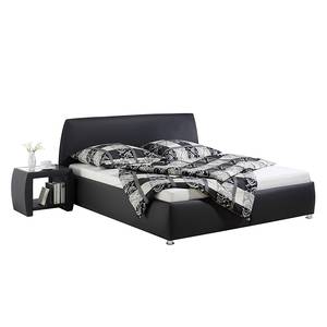 Lit capitonné Mio Cuir synthétique - Noir - 100 x 200cm - Avec sommier à lattes & matelas - Matelas de mousse froide