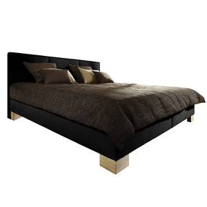 Lit rembourré Newal Coffre à literie inclus - Noir - 140 x 200cm - Avec sommier à lattes & matelas - Matelas de mousse froide