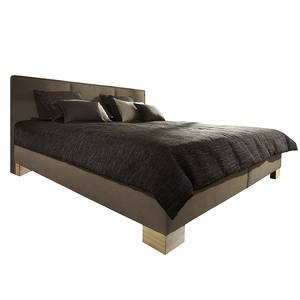 Lit rembourré Newal Coffre à literie inclus - Taupe - 180 x 200cm - Avec sommier à lattes & matelas - Matelas à ressorts Bonnell