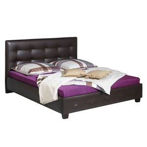 Lit rembourré Noa Cuir synthétique - Marron - 100 x 200cm - Matelas à ressorts Bonnell