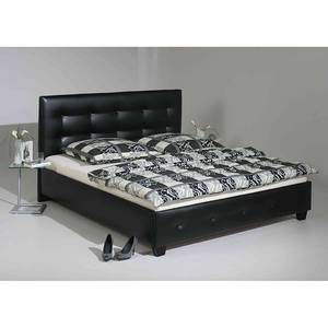 Lit rembourré Noa Cuir synthétique - Noir - 100 x 200cm - Matelas de mousse froide