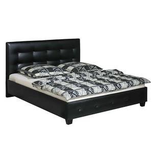 Lit rembourré Noa Cuir synthétique - Noir - 140 x 200cm - Matelas à ressorts Bonnell