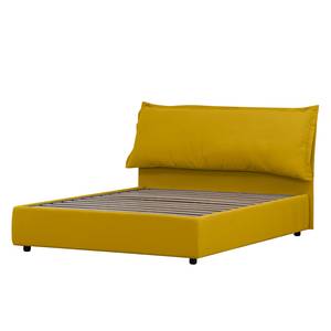 Lit rembourré avec coffre de lit Paola Tissu Valona : Jaune moutarde - 160 x 200cm