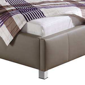 Lit rembourré Sevilla Cuir synthétique - Taupe - 180 x 200cm - Avec sommier à lattes & matelas - Matelas de mousse froide