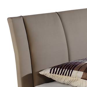 Lit rembourré Sevilla Cuir synthétique - Taupe - 160 x 200cm - Avec sommier à lattes & matelas - Matelas de mousse froide