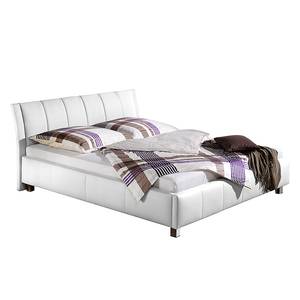 Lit rembourré Sevilla Cuir synthétique - Blanc - 100 x 200cm - Avec sommier à lattes & matelas - Matelas à ressorts Bonnell