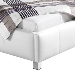 Lit rembourré Sevilla Cuir synthétique - Blanc - 100 x 200cm - Avec sommier à lattes & matelas - Matelas à ressorts Bonnell