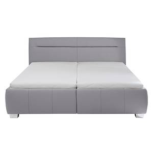 Lit capitonné Tabea Cuir véritable - Gris - 160 x 200cm - Avec sommier à lattes & matelas - D2 souple