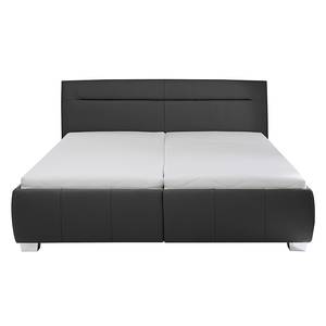 Lit capitonné Tabea Cuir véritable - Anthracite - 160 x 200cm - Avec sommier à lattes & matelas - D3 medium