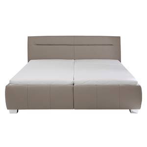 Gestoffeerd bed Tabea (echt leer) echt leer - Zandgrijs - 160 x 200cm - Met lattenbodem & matras - H3 medium