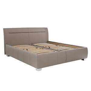 Gestoffeerd bed Tabea (echt leer) echt leer - Zandgrijs - 160 x 200cm - Met lattenbodem & matras - H3 medium