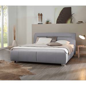 Gestoffeerd bed Tabea (echt leer) echt leer - Grijs - 160 x 200cm - Met lattenbodem & matras - H3 medium