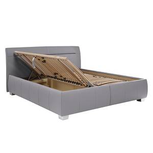 Gestoffeerd bed Tabea (echt leer) echt leer - Grijs - 160 x 200cm - Met lattenbodem & matras - H3 medium